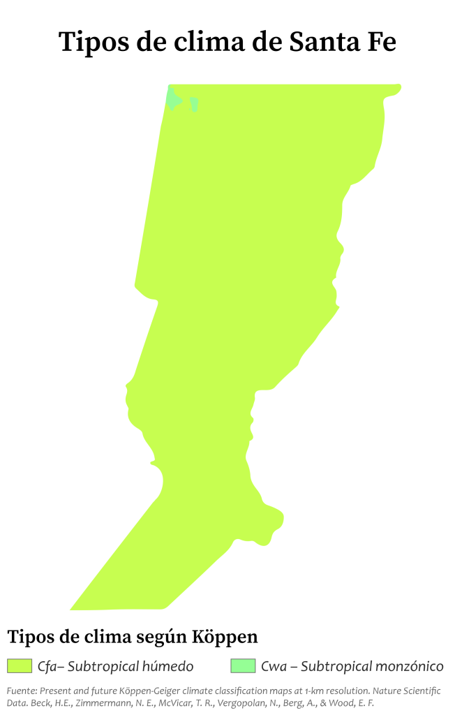 Mapa climático de la provincia de Santa Fe.