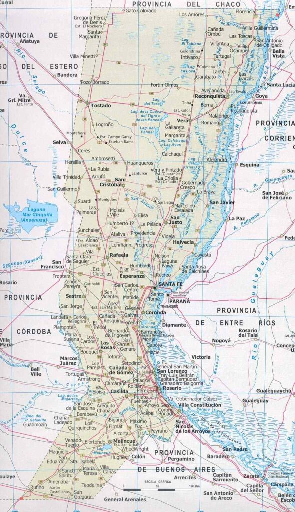 Mapa físico de la provincia de Santa Fe - Galería de mapas