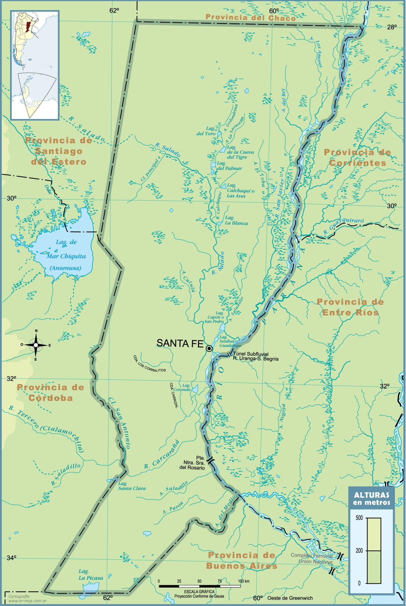 Mapa físico de la provincia de Santa Fe - Galería de mapas