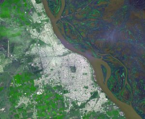 Imagen satelital de la ciudad de Rosario, Argentina - 2016.