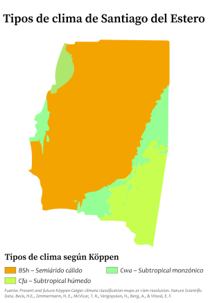 Mapa climático de la provincia de Santiago del Estero