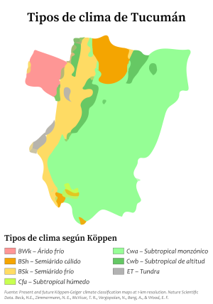 Mapa climático de la provincia de Tucumán