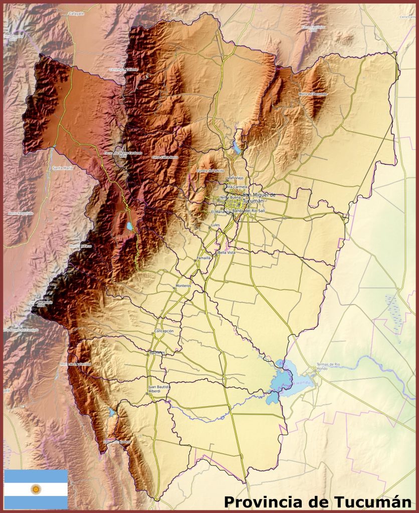 Mapa físico de la provincia de Tucumán.