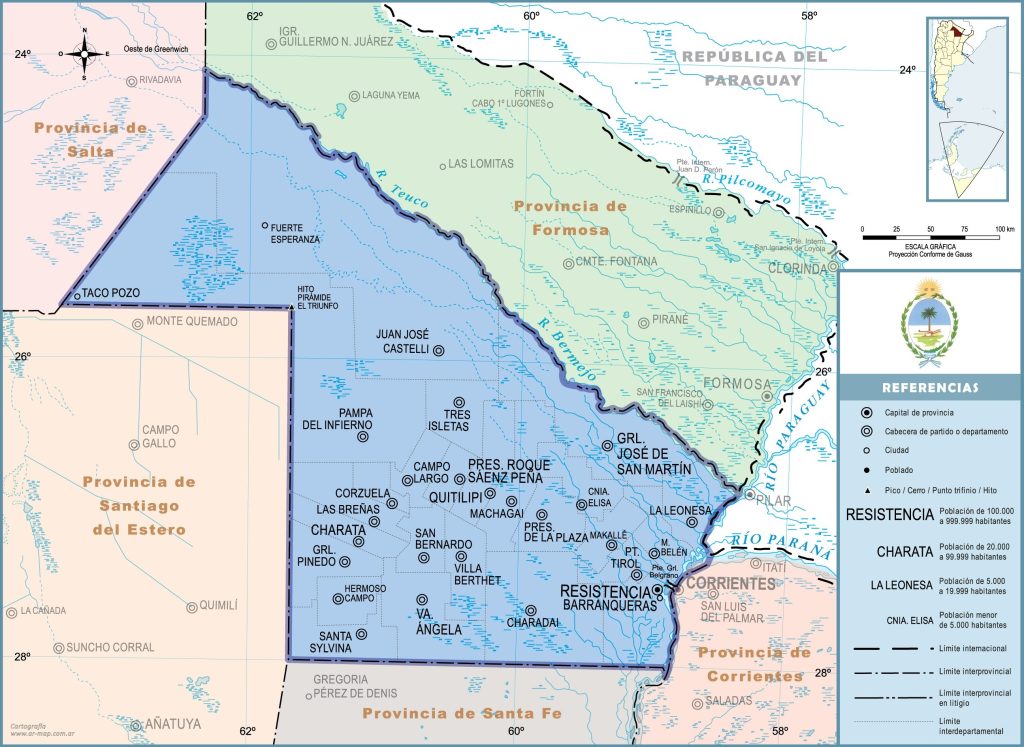 Mapa de las principales ciudades de la provincia del Chaco.