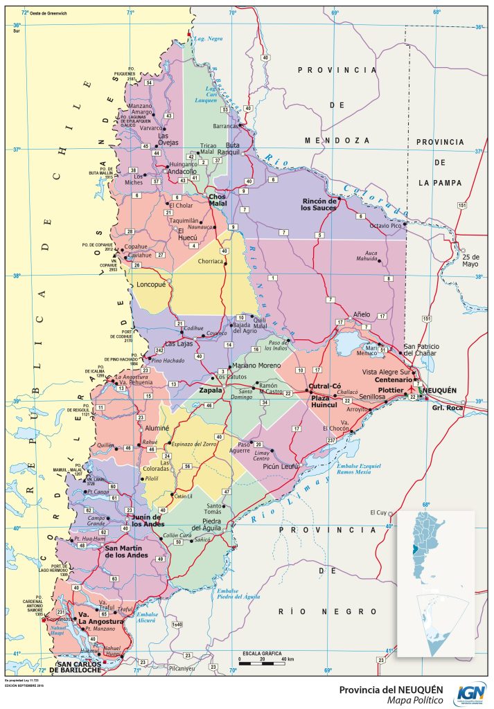 Mapa político de la provincia del Neuquén.