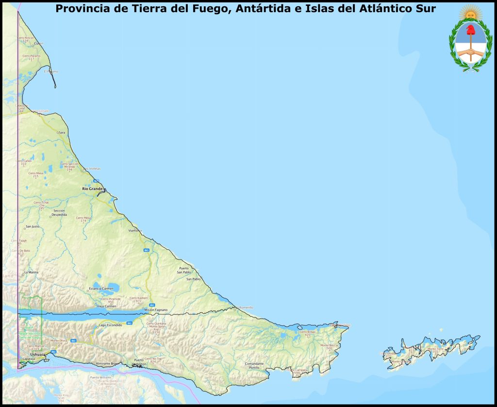 Mapa de la provincia de Tierra del Fuego.