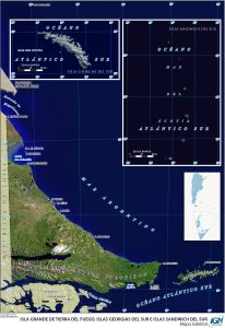 Mapa satelital de la provincia de Tierra del Fuego.