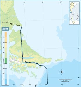 Mapa topográfico en blanco de la provincia de Tierra del Fuego.