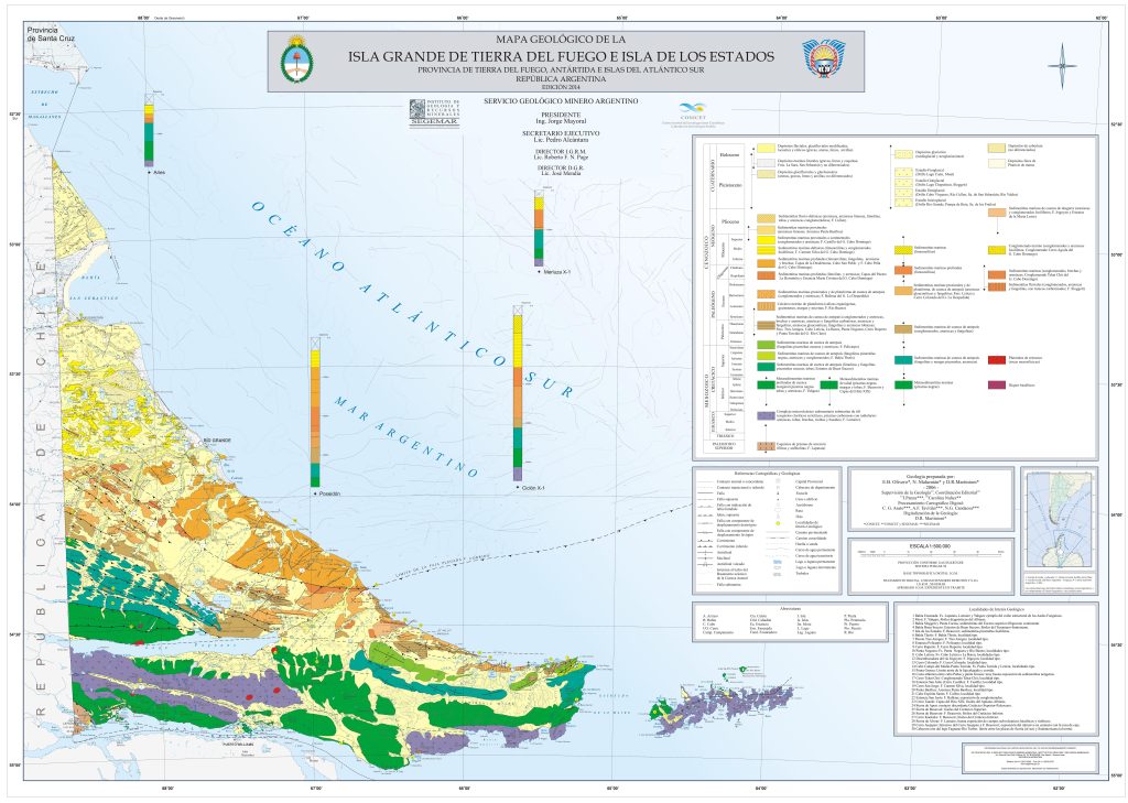 Mapa geológico de la provincia de Tierra del Fuego.