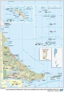 Mapa geográfico de la provincia de Tierra del Fuego.