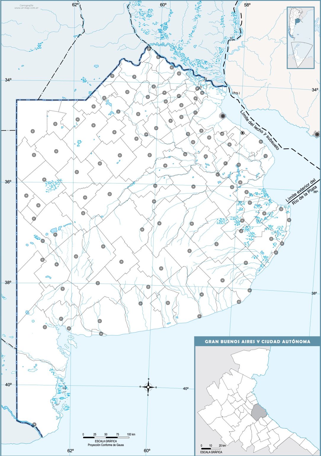 Mapa mudo de la provincia de Buenos Aires - Galería de mapas