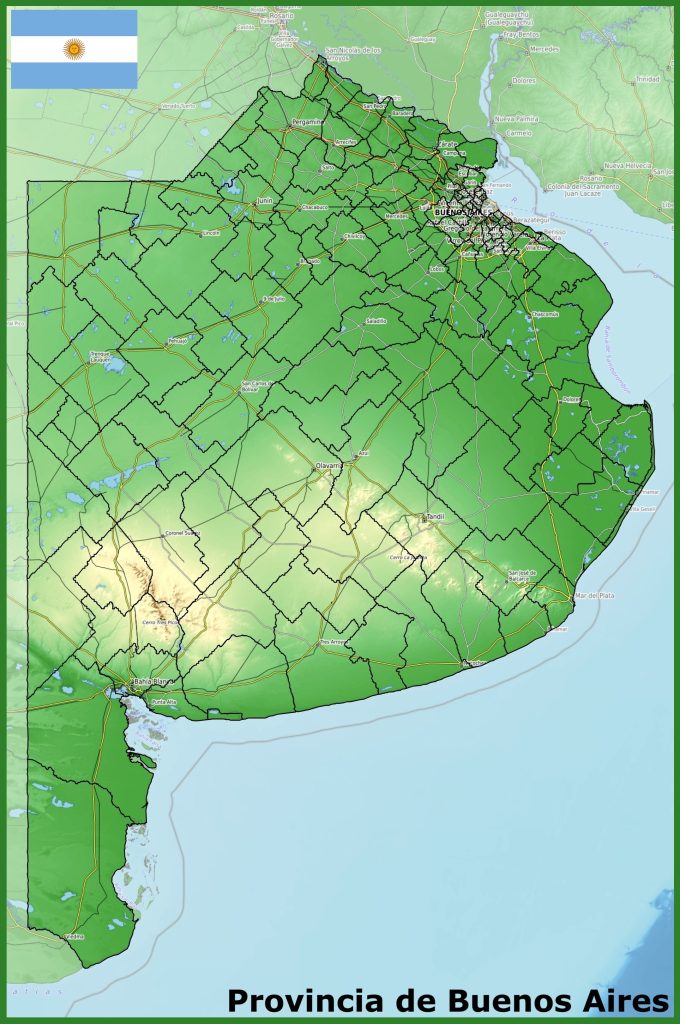 Mapa físico de la provincia de Buenos Aires.