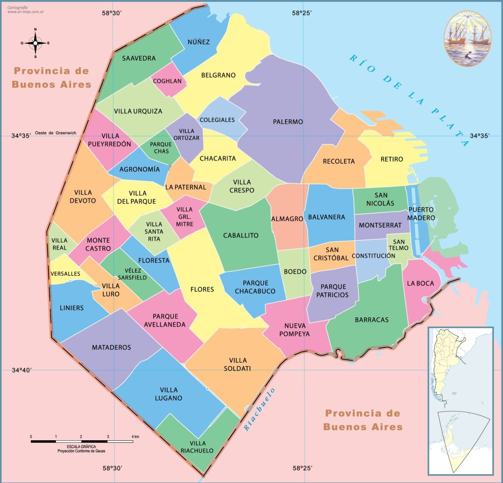 Mapa de los barrios de la ciudad de Buenos Aires.