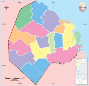 Mapa mudo de las comunas de la ciudad de Buenos Aires.