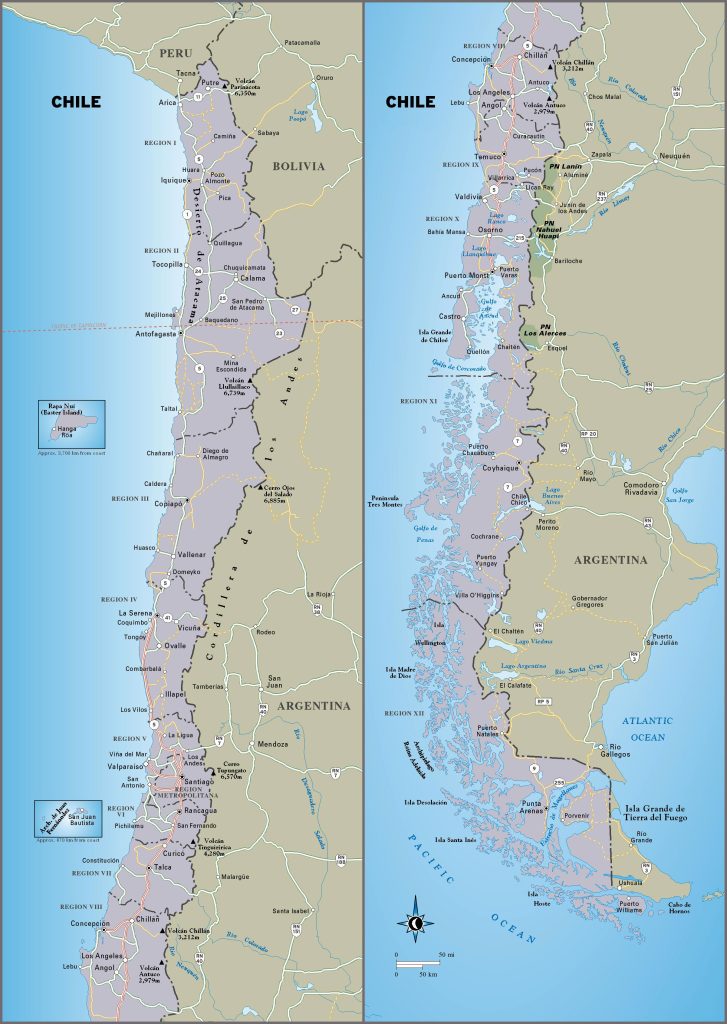 Mapa de carreteras de Chile.