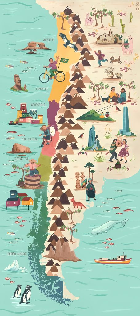 Mapa turístico pictórico de Chile.