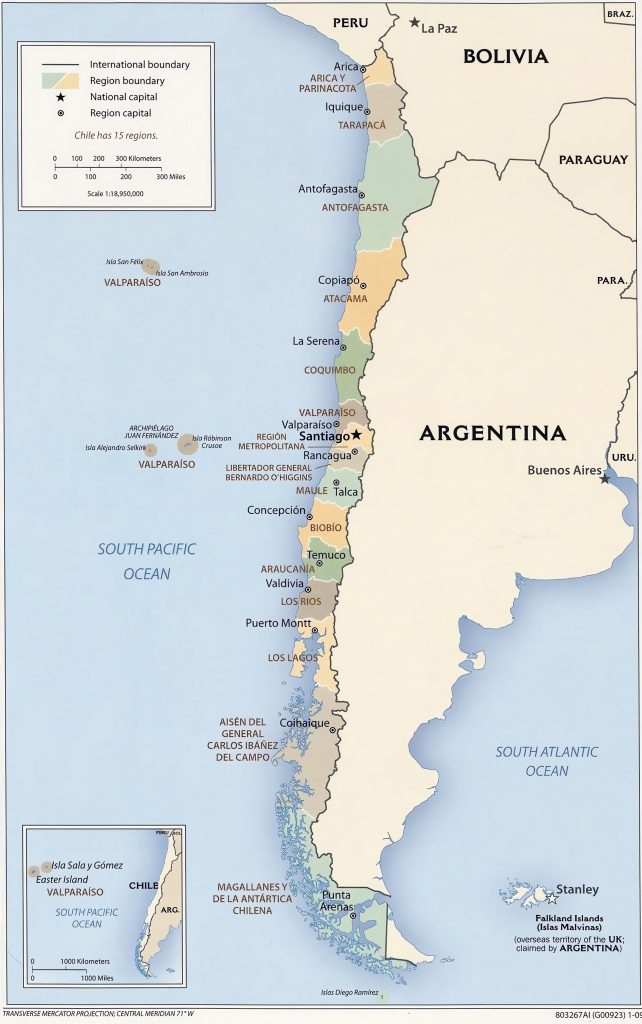 Mapa de las regiones de Chile.