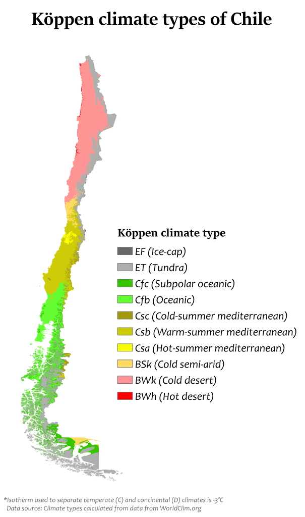 Mapa climático de Chile.