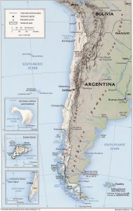 Mapa de relieve sombreado de Chile.