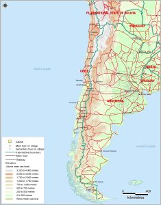 Mapa topográfico de Chile.