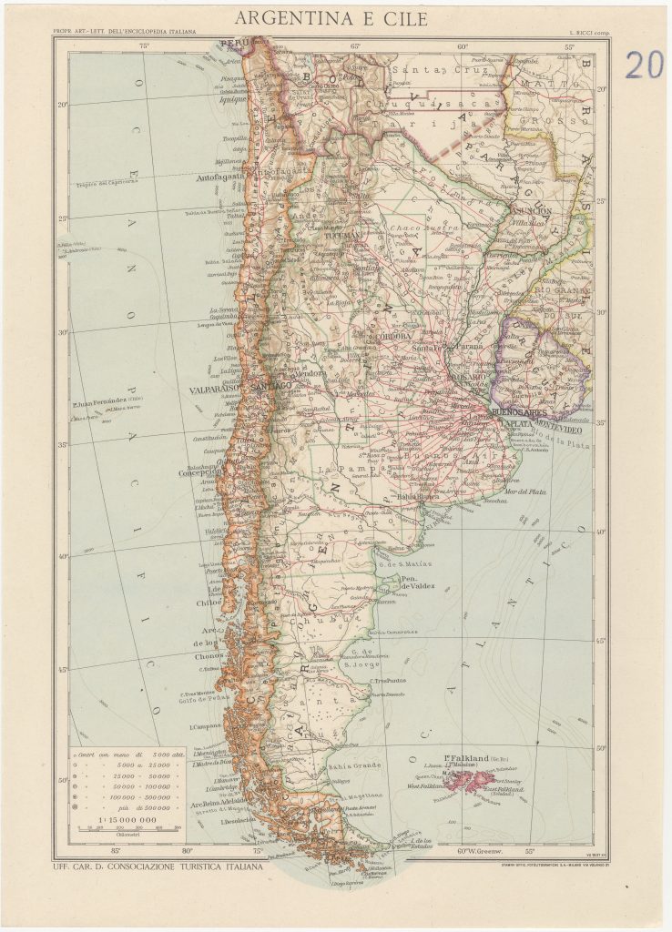Mapa de Argentina y Chile, 1937.