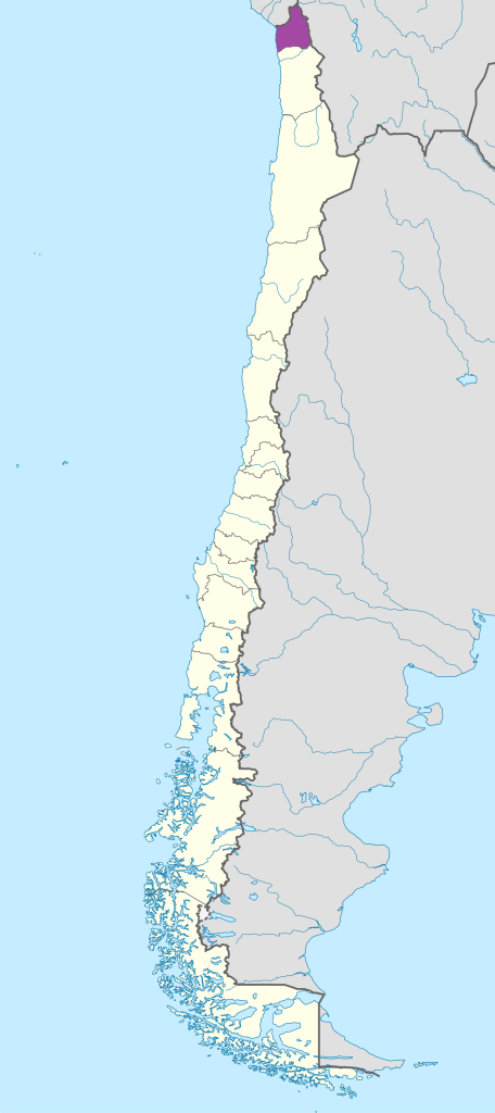 Mapa de ubicación de la región de Arica y Parinacota en Chile.