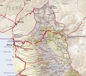 Mapa de carreteras de la región de Arica y Parinacota