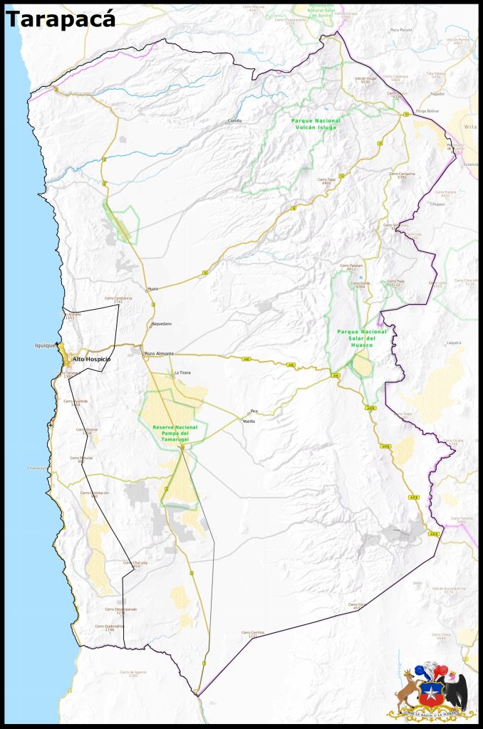 Mapa de la región de Tarapacá.