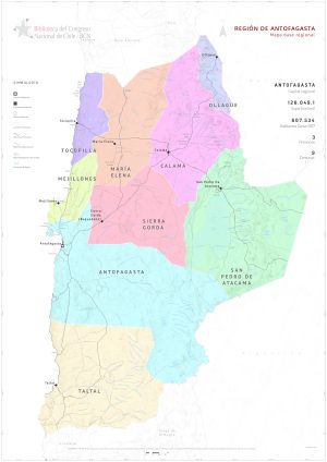 Mapa político de la región de Antofagasta