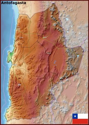 Mapa físico de la región de Antofagasta