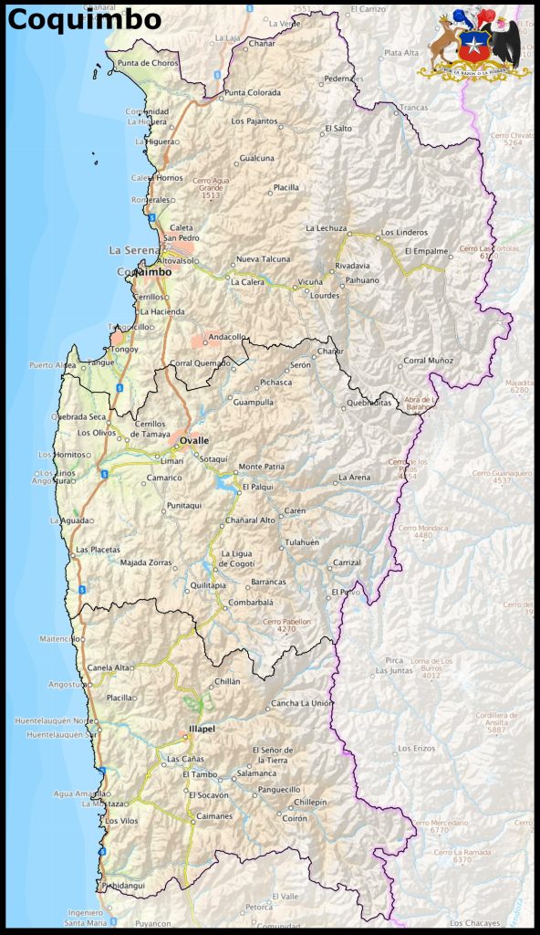 Mapa de la región de Coquimbo.