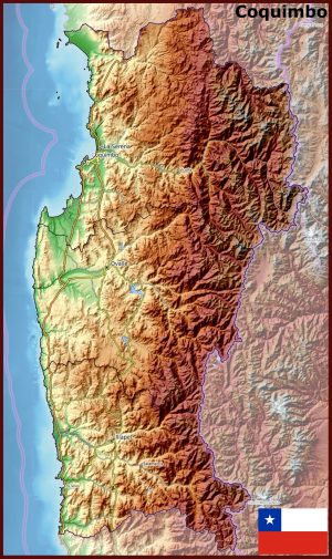 Mapa físico de la región de Coquimbo