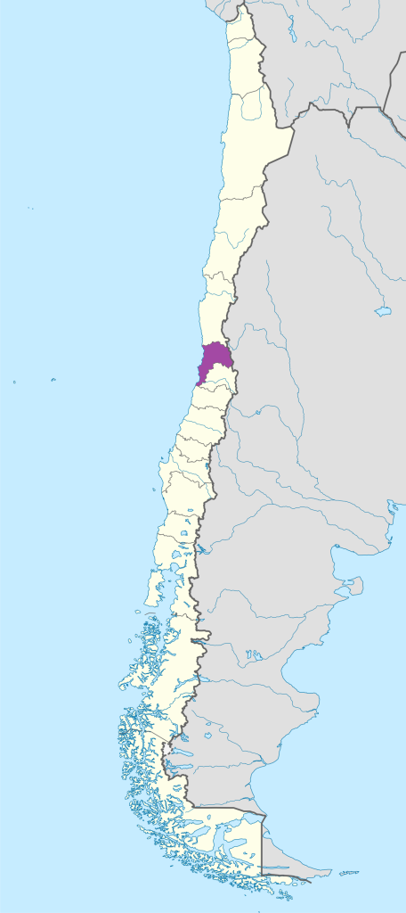 Mapa de ubicación de la región de Valparaíso en Chile.