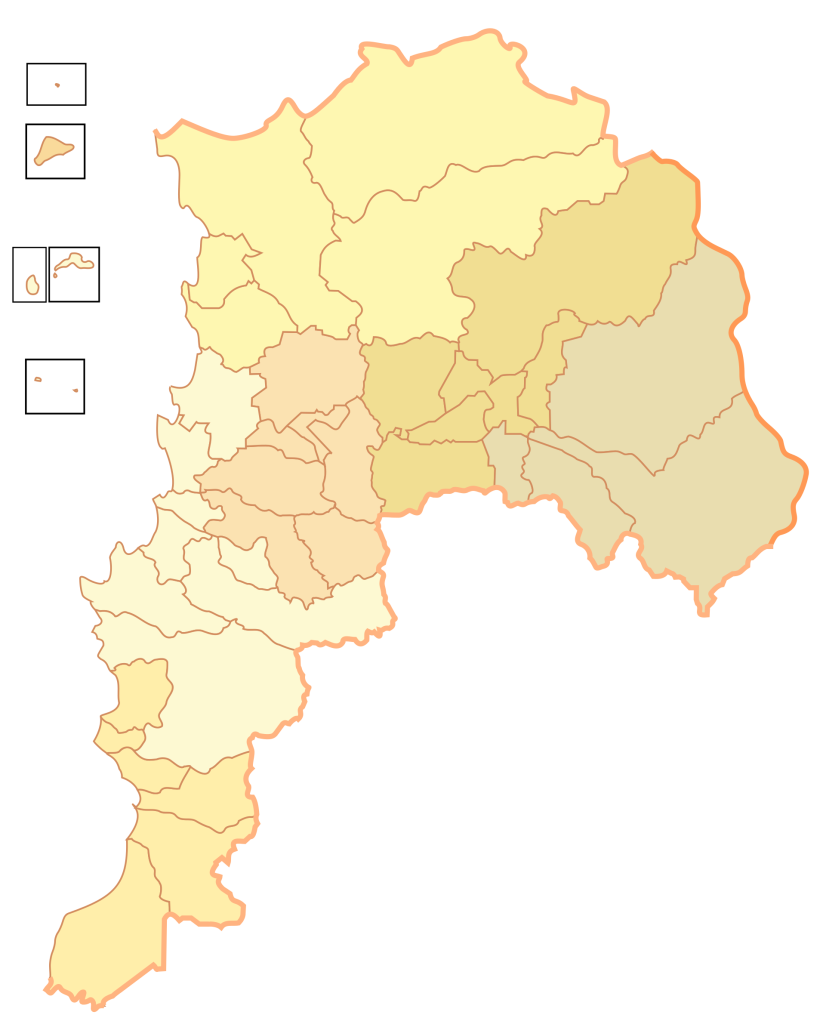 Mapa mudo de la región de Valparaíso.