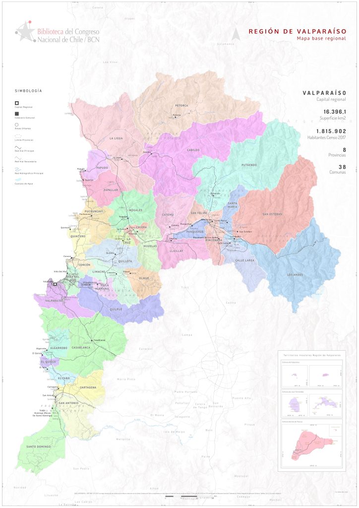 Mapa político de la región de Valparaíso.