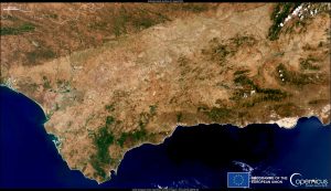 Imagen de satélite de Andalucía realizada por Copernicus Sentinel-3 el 2 de agosto de 2022. Imagen de satélite de Andalucía realizada por Copernicus Sentinel-3 el 2 de agosto de 2022.