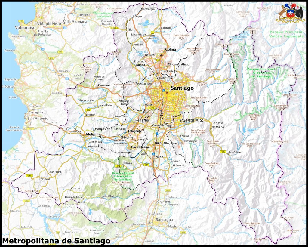 Mapa de la región Metropolitana de Santiago.