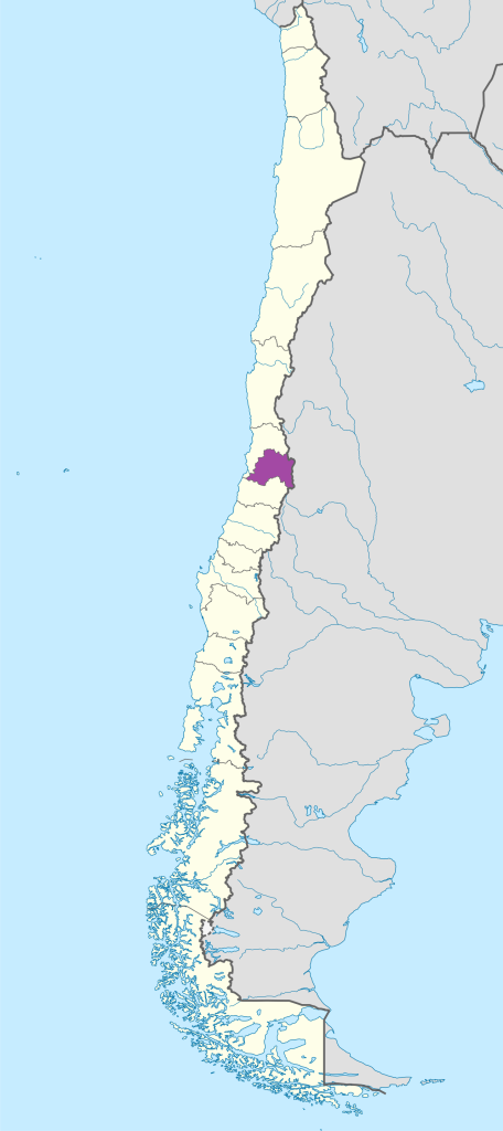 Mapa de ubicación de la región Metropolitana de Santiago en Chile.