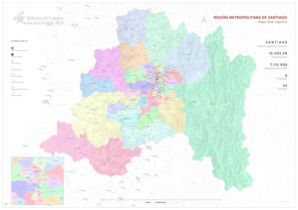 Mapa político de la región Metropolitana de Santiago.