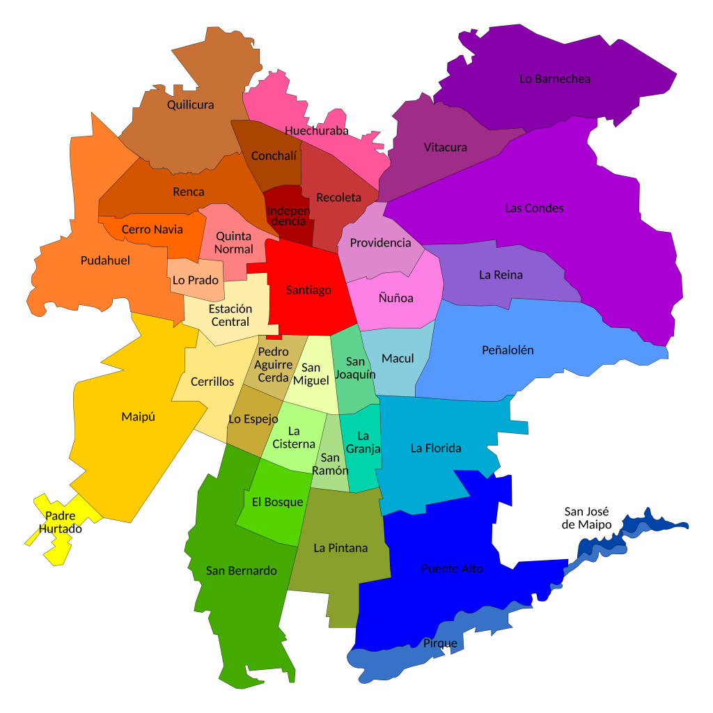 Mapa político de la ciuadad de Santiago de Chile.
