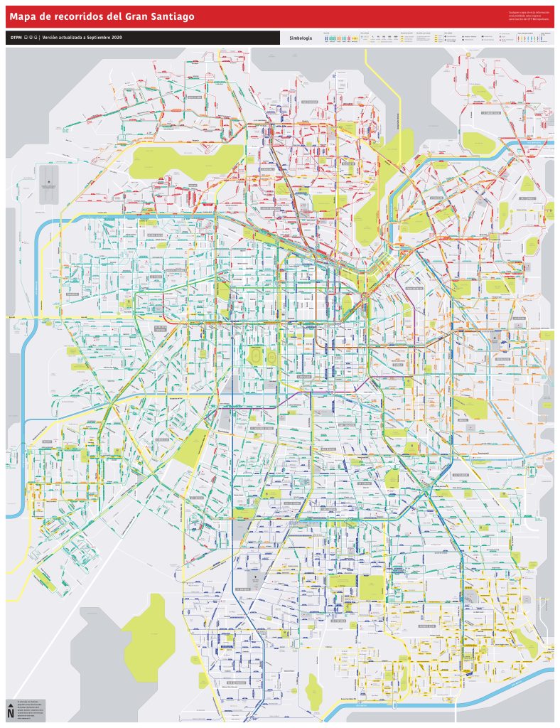 Plano de la Red Metropolitana de Movilidad de Santiago de Chile.