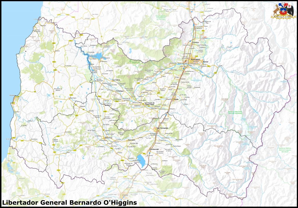 Mapa de la región del Libertador General Bernardo O'Higgins.