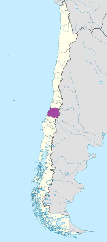 Mapa de ubicación de la región del Maule en Chile.