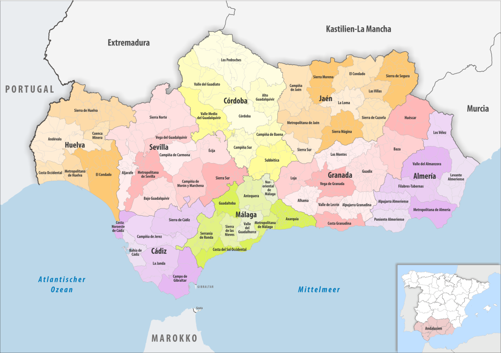 Mapa de las comarcas de Andalucía