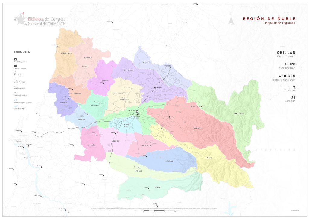 Mapa político de la región de Ñuble.