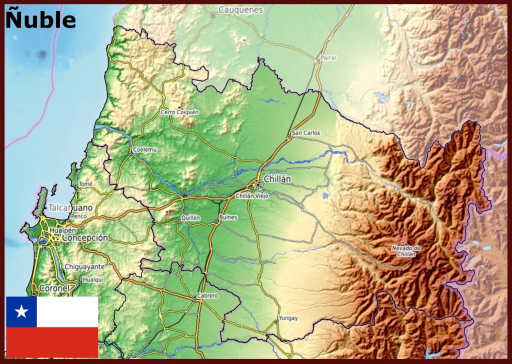 Mapa físico de la región de Ñuble.