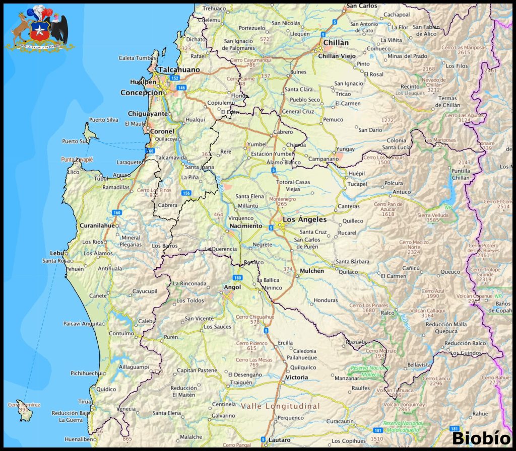 Mapa de la región del Biobío.
