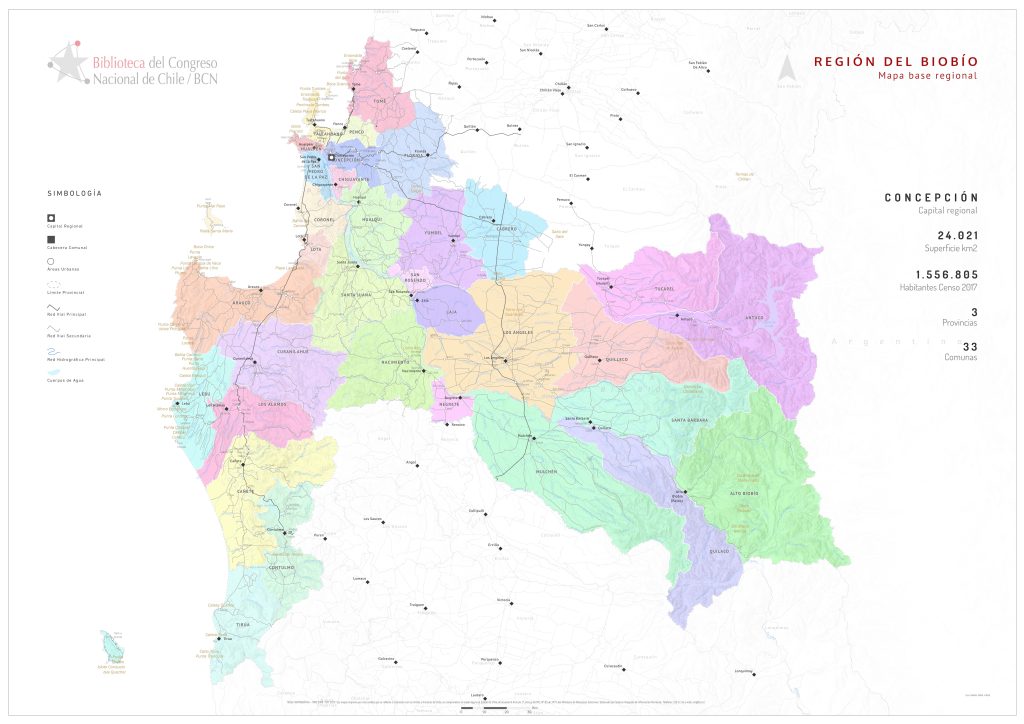 Mapa político de la región del Biobío.