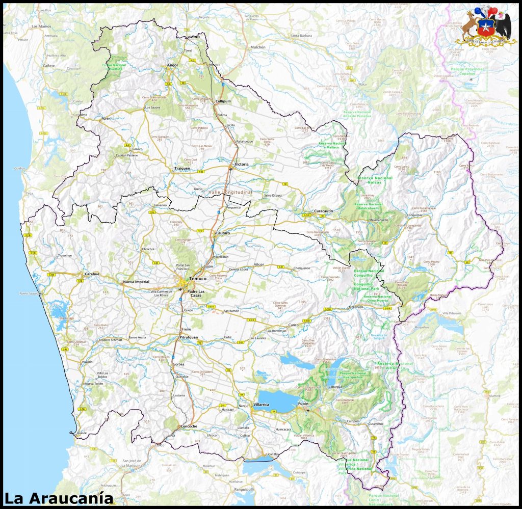 Mapa de la región de La Araucanía.