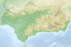 Mapa físico en blanco de Andalucía.
